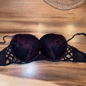 La SENZA Black & Burgundy Lace Push-Up Bra